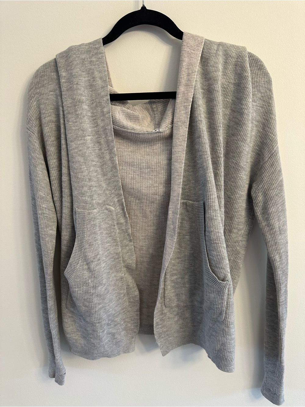 Lululemon Grey Hooded Open Front Knit Cardigan Sweater No Size Tag